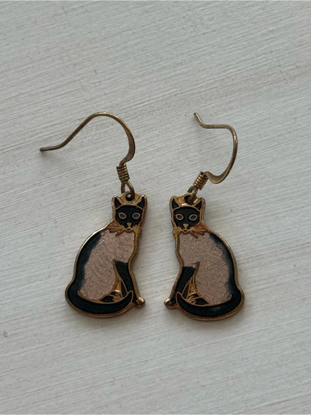 Gold and Black Cat Dangle Earrings - Pet Cat Jewelry